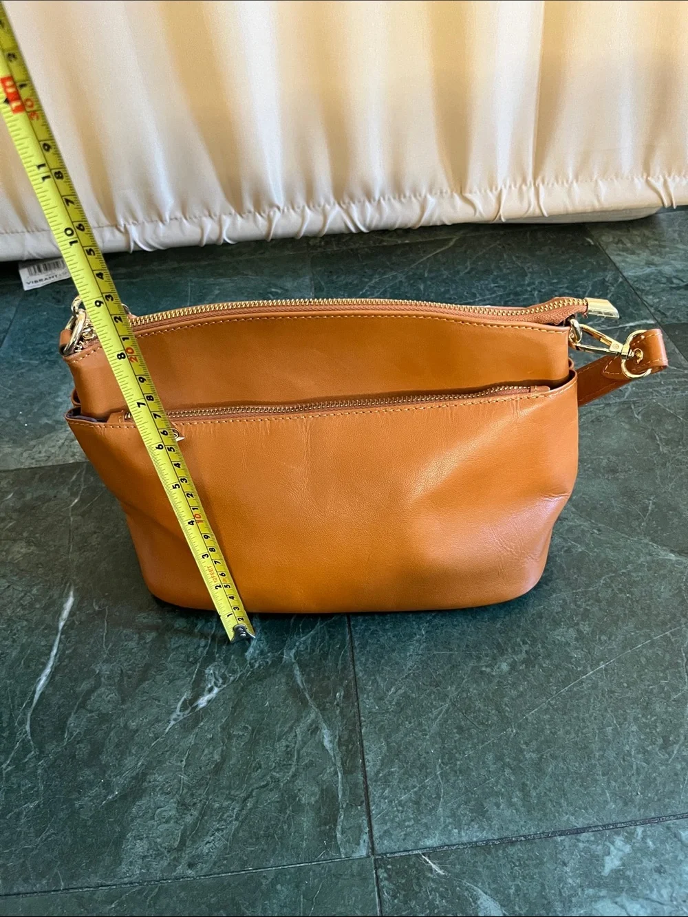Classic Tan Leather Crossbody Bag with Front Pocket